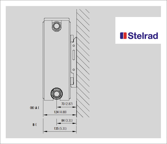 Stelrad Compact K2 Type 22 Double Panel Double Convector Radiator 600mm x 1600mm White Dimensional Diagram