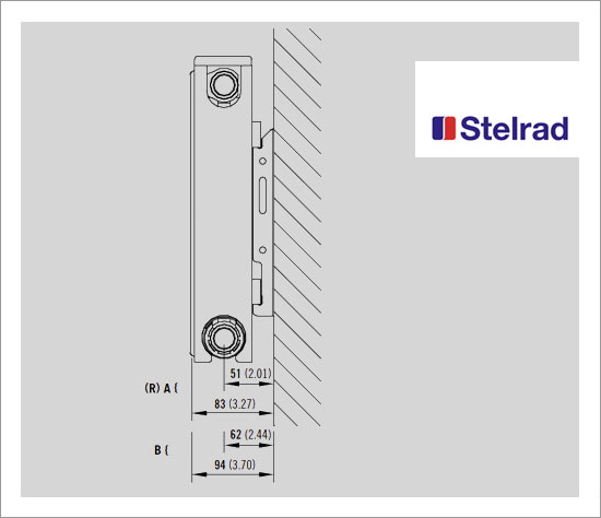 Stelrad Compact K1 Type 11 Single Panel Single Convector Radiator 700mm x 1000mm White Dimensional Diagram