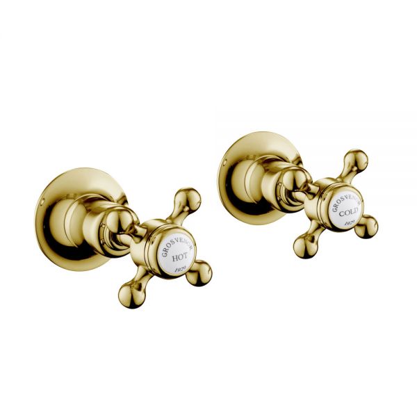 JTP Grosvenor Cross Antique Brass Wall Mounted Valves 76089G