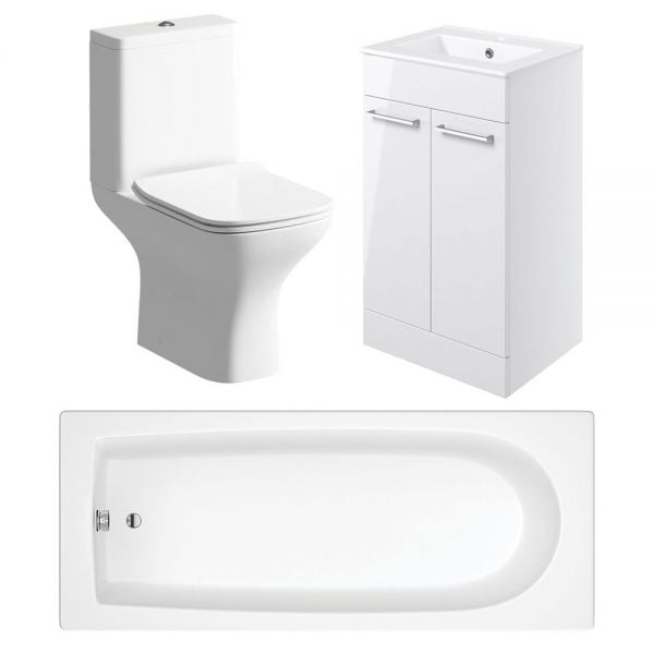 Moods Gya Toilet, 600mm Basin Unit and 1700 Bath Bathroom Suite
