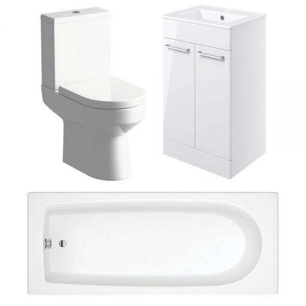 Moods Laura Toilet, 600mm Basin Unit and 1800 Bath Bathroom Suite