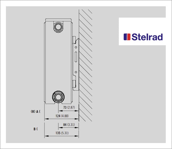 Stelrad Compact K2 Type 22 Double Panel Double Convector Radiator 450mm x 1400mm White Dimensional Diagram