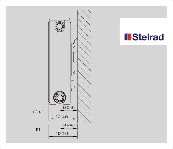 Stelrad Compact P+ Type 21 Double Panel Single Convector Radiator 700mm x 700mm White Dimensional Diagram