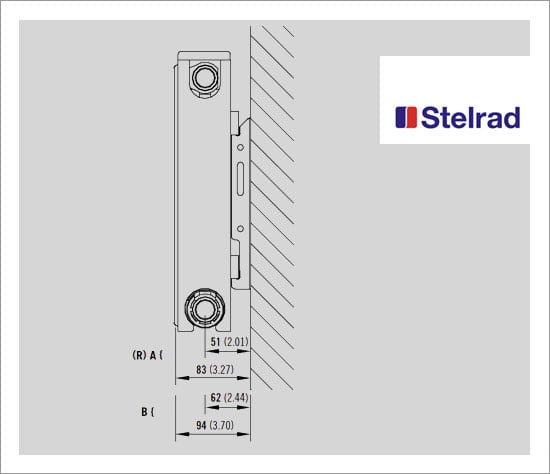 Stelrad Compact K1 Type 11 Single Panel Single Convector Radiator 600mm x 1800mm White Dimensional Diagram
