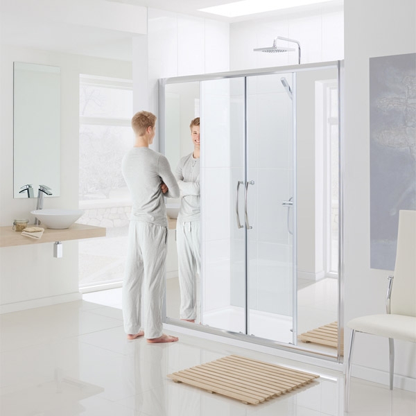 Lakes Mirror Semi Frameless Double Sliding Shower Door 1700mm