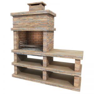 Callow Londres Light Stone Charcoal BBQ with Side Table and Shelving