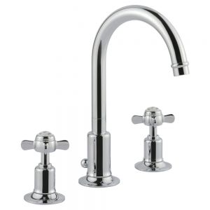 JTP Grosvenor Pinch Chrome 3 Hole Basin Mixer Tap with Pop Up Waste