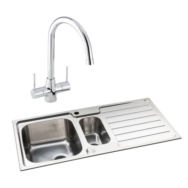 Abode Neron Stainless Steel 1.5 Inset Kitchen Sink with Nexa Mono Mixer Tap