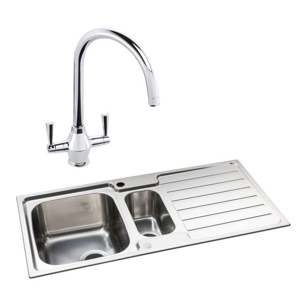 Abode Neron Stainless Steel 1.5 Inset Kitchen Sink with Astral Mono Mixer Tap