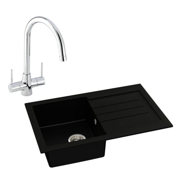 Abode Xcite Black Metallic Granite Inset Kitchen Sink with Nexa Mono Mixer Tap