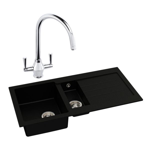 Abode Xcite Black Metallic Granite 1.5 Inset Kitchen Sink with Astral Mono Mixer Tap