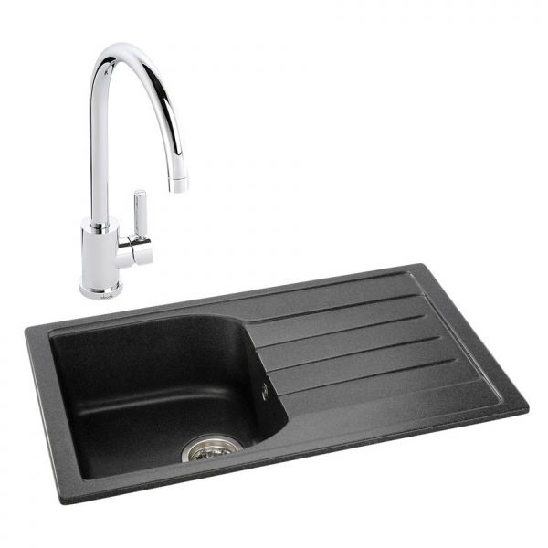 Abode Oriel Black Granite Inset Kitchen Sink with Atlas Mono Mixer Tap