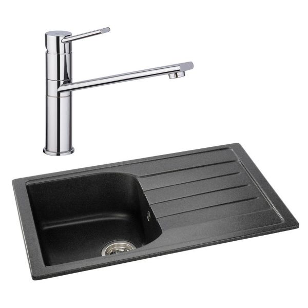 Abode Oriel Black Granite Inset Kitchen Sink with Specto Mono Mixer Tap