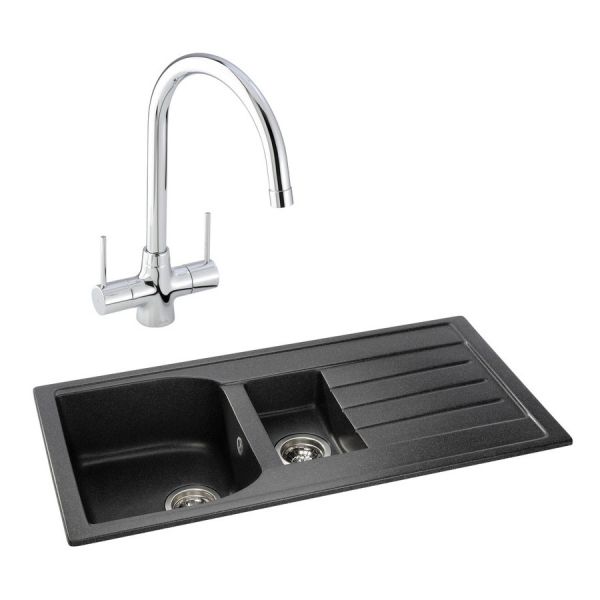 Abode Oriel Black Granite 1.5 Inset Kitchen Sink with Nexa Mono Mixer Tap