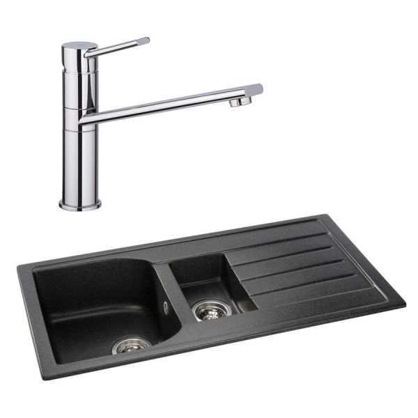Abode Oriel Black Granite 1.5 Inset Kitchen Sink with Specto Mono Mixer Tap