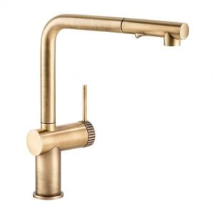 Abode Fraction Single Lever Antique Brass Kitchen Mixer Tap with Pull Out Spout