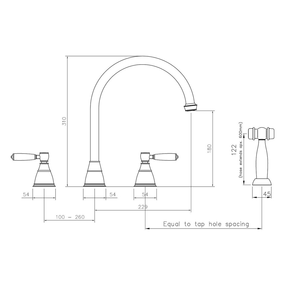 Abode Astbury Chrome 4 Hole Kitchen Mixer Tap with Handspray AT3050