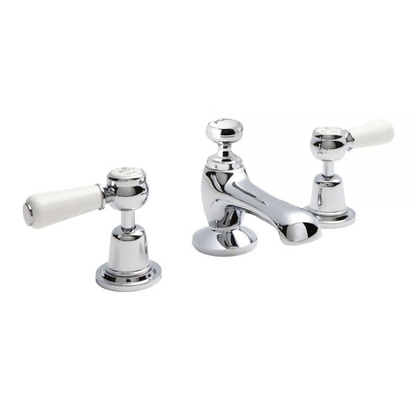 BC Designs Victrion Lever Chrome Deck Mounted 3 Hole Basin Mixer Tap with Pull Up Waste