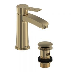 Bristan Apelo Eco Start Brushed Brass Mono Basin Mixer Tap with Clicker Waste