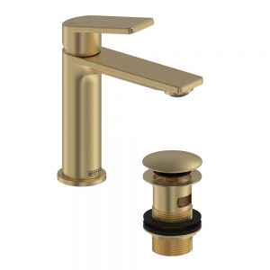 Bristan Frammento Eco Start Brushed Brass Mono Basin Mixer Tap with Clicker Waste