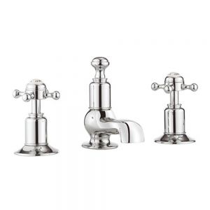 Crosswater Belgravia Crosshead Chrome Deck Mounted 3 Hole Basin Mixer Tap with Pop Up Waste