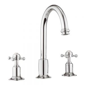 Crosswater Belgravia Crosshead Chrome Deck Mounted 3 Hole Basin Mixer Tap with Swan Spout
