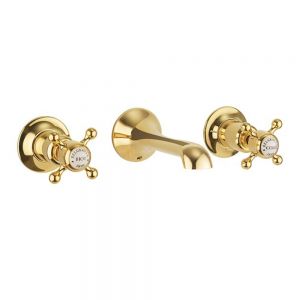Crosswater Belgravia Crosshead Unlacquered Brass Wall Mounted 3 Hole Wall Mounted Basin Mixer Tap