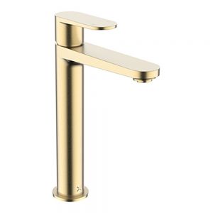 Crosswater Drift Brushed Brass Tall Basin Mixer Tap with Click Clack Waste