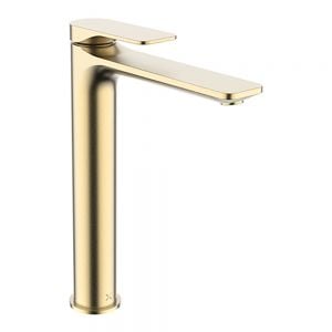 Crosswater Fuse Brushed Brass Tall Basin Mixer Tap with Click Clack Waste