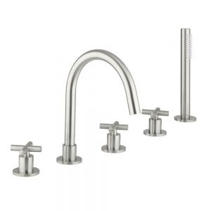 Crosswater MPRO Brushed Stainless Steel Effect Deck Mounted 5 Hole Bath Shower Mixer Tap