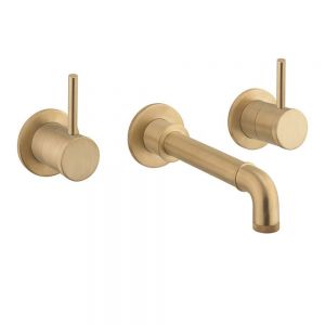 Crosswater MPRO Industrial Unlacquered Brushed Brass Wall Mounted 3 Hole Wall Mounted Basin Mixer Tap