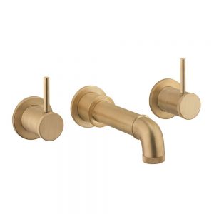 Crosswater MPRO Industrial Unlacquered Brushed Brass Wall Mounted 3 Hole Wall Mounted Bath Filler Tap