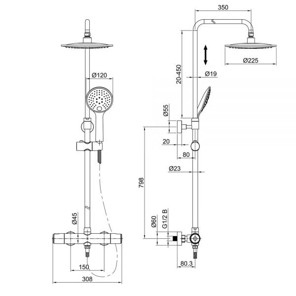 JTP Eco Chrome Thermostatic Exposed Bar Shower Valve Kit with ...