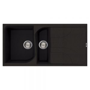 Reginox Ego 475 Black 1.5 Bowl Inset Granite Kitchen Sink 1000 x 500mm