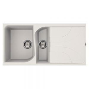 Reginox Ego 475 White 1.5 Bowl Inset Granite Kitchen Sink 1000 x 500mm
