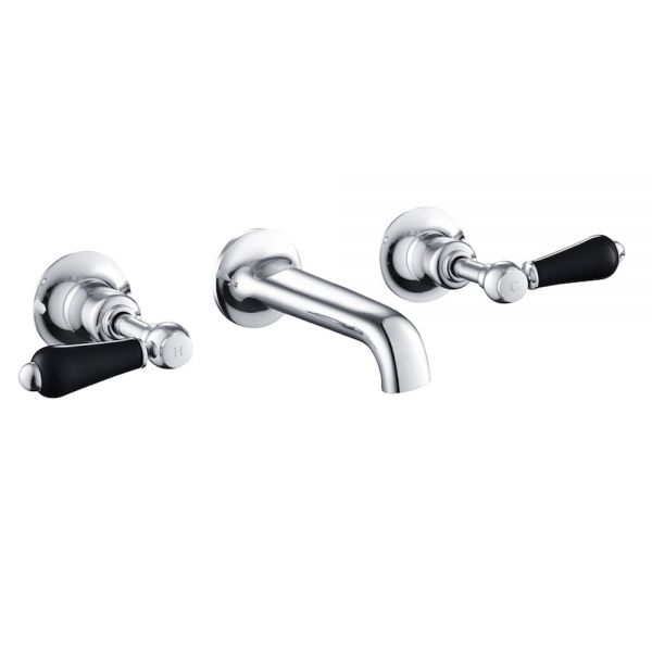 Jtp Grosvenor Lever Chrome Hole Wall Mounted Basin Mixer Tap With Black Levers Gb A