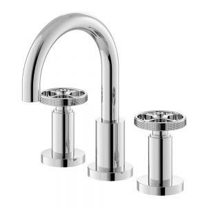 Hudson Reed Revolution Chrome Deck Mounted 3 Hole Basin Mixer Tap with Pop Up Waste