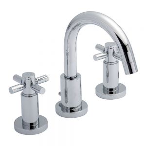 Hudson Reed Tec Crosshead Chrome Deck Mounted 3 Hole Basin Mixer Tap with Pop Up Waste