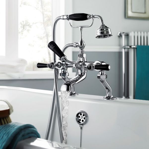Hudson Reed Topaz Lever Chrome Bath Shower Mixer Tap inc Hexagonal Collars and Black Levers #2