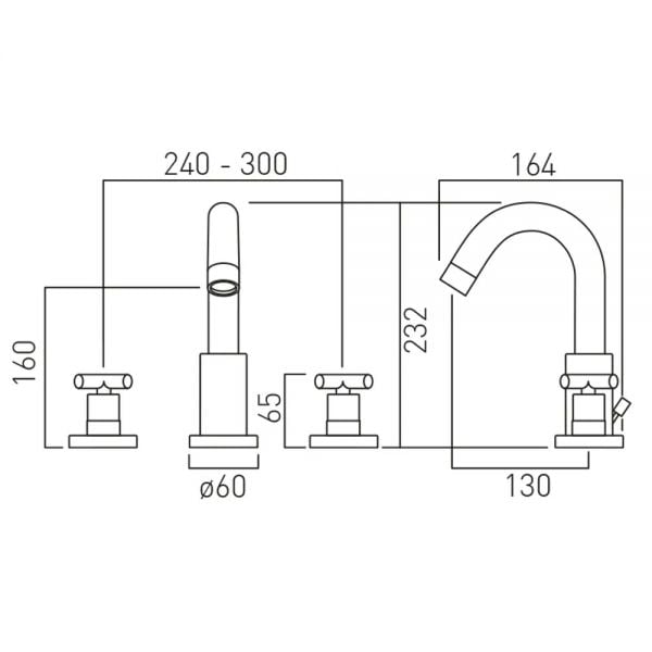 Vado Individual Elements Brushed Nickel 3 Hole Deck Mounted Basin Mixer ...