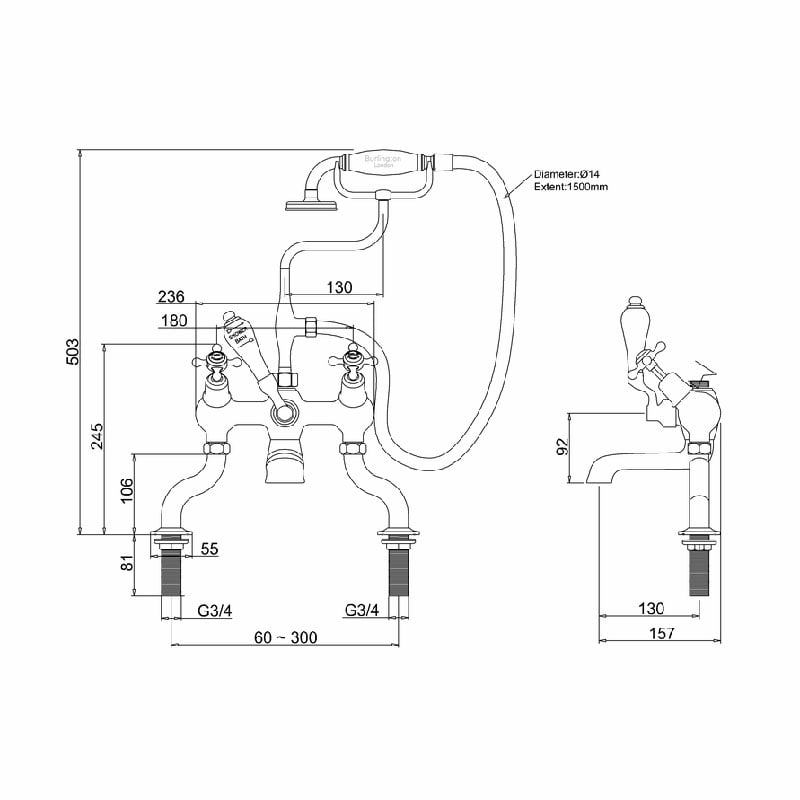 Burlington Kensington Chrome Angled Bath Shower Mixer Tap With White ...