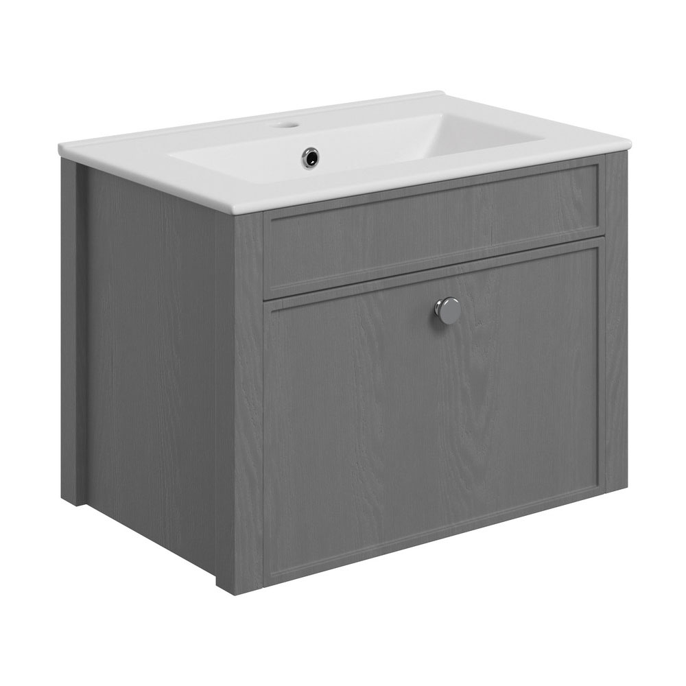 Moods Lydford Grey Ash Wall Mounted 605mm Vanity Unit and Basin