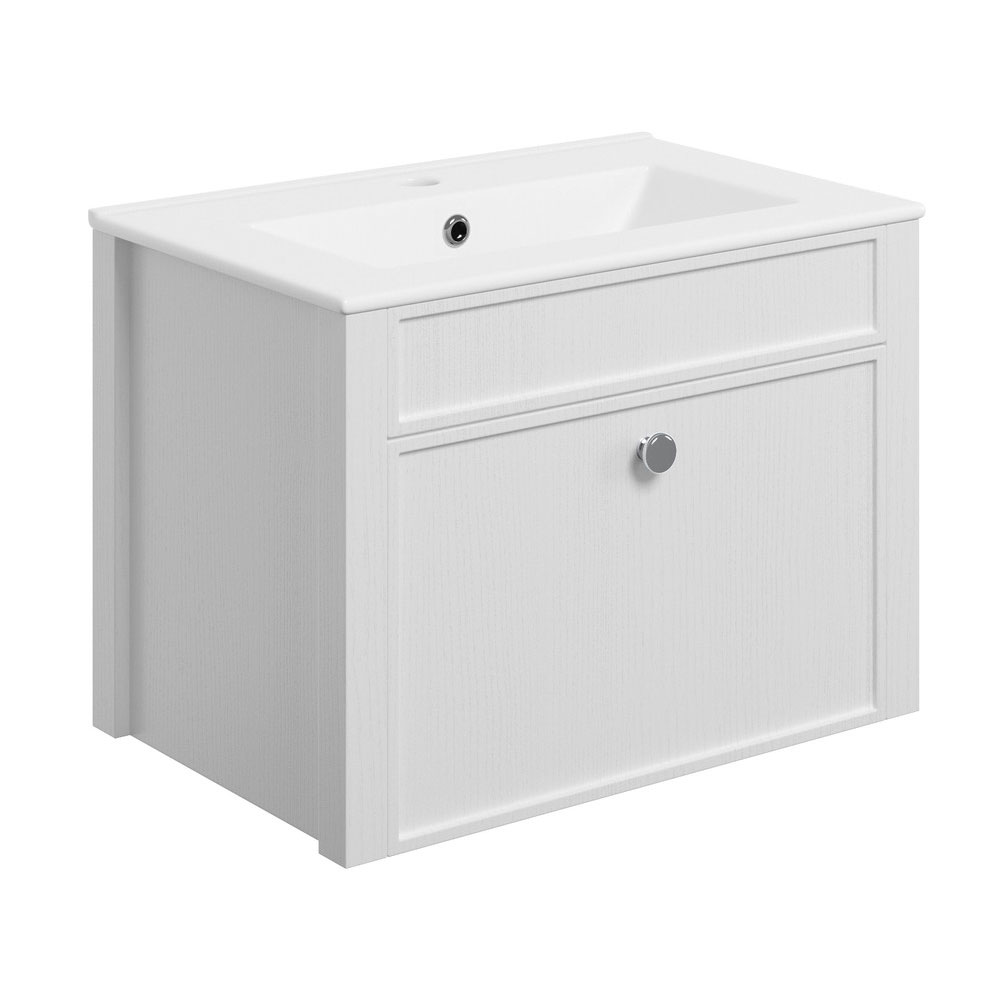 Moods Lydford Satin White Ash Wall Mounted 605mm Vanity Unit and Basin
