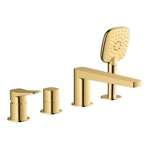Rak Petit Square Brushed Gold Deck Mounted 4 Hole Bath Shower Mixer Tap