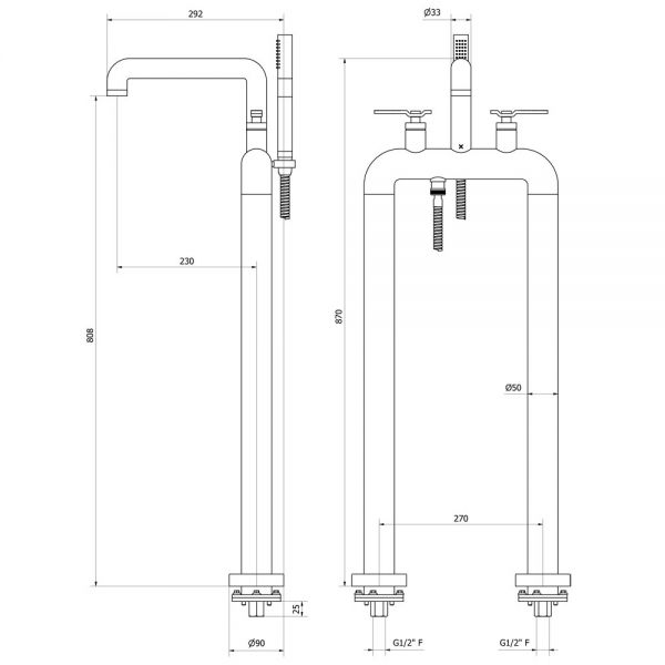 Crosswater Union Lever Brushed Brass Floor Standing Bath Shower Mixer ...