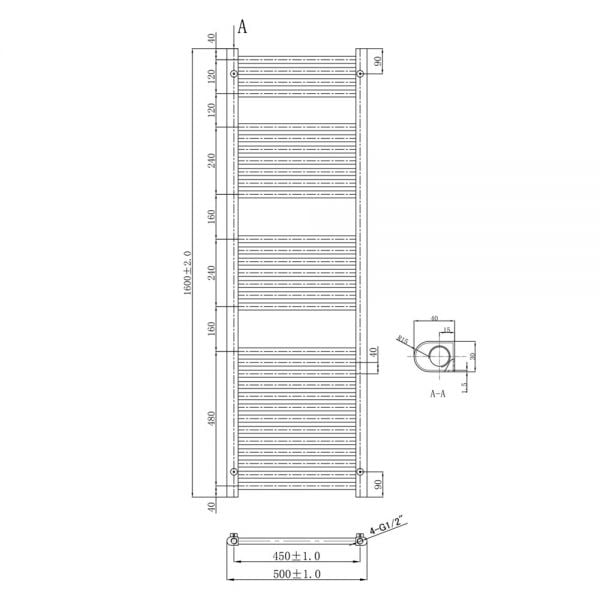 JTP VOS 1600 x 500 Brushed Brass Towel Rail - VOS1600BBR