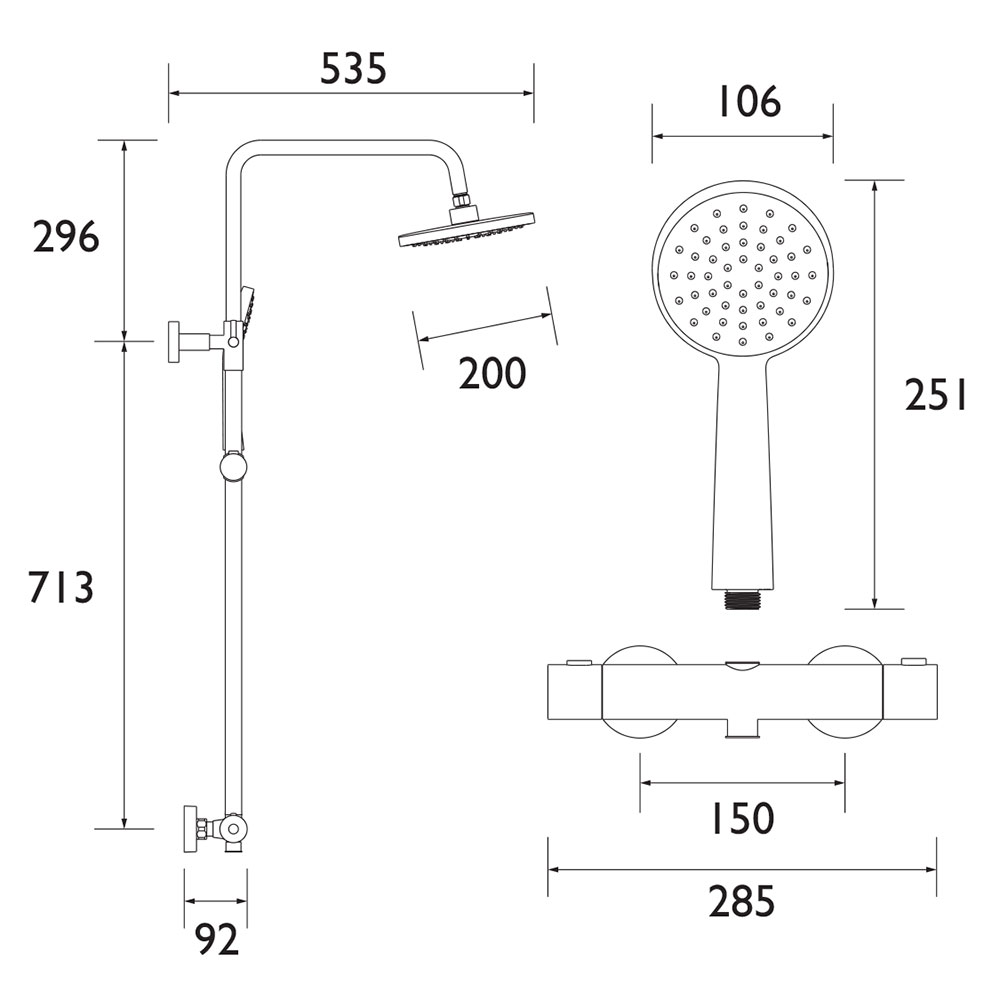 Bristan Zing2 Chrome Adjustable Thermostatic Rigid Riser Diverter Bar ...