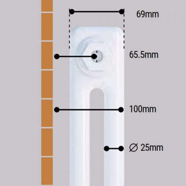 Eastbrook Rivassa 1800 x 473 Gloss White 2 Column Vertical Radiator #2