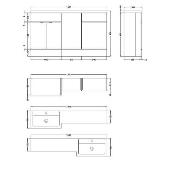 Hudson Reed Fusion Gloss Grey 1500mm RH Combination Furniture Unit And Basin CBI916 #2