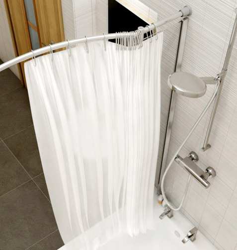 bathtub with shower curtain